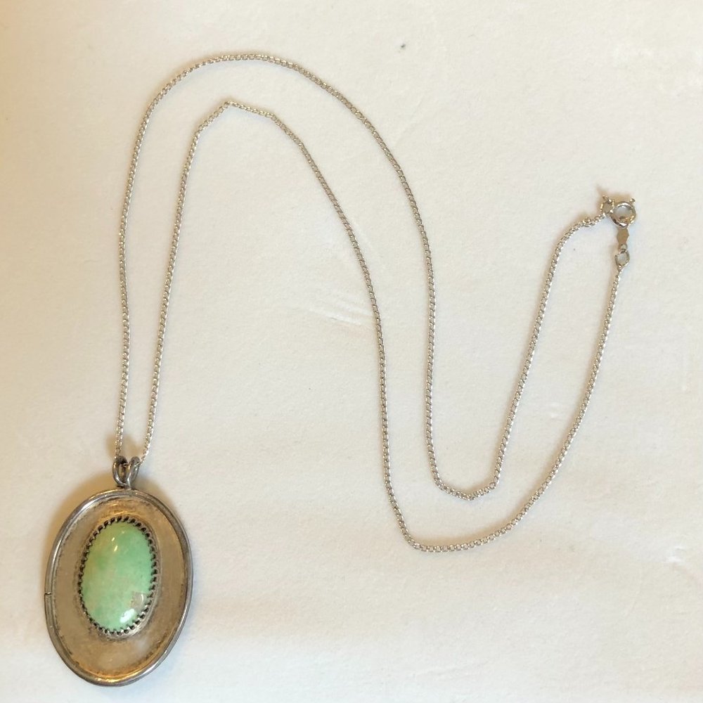 Vintage Turquoise Sterling Pendant with AMC Sterling 22" Chain Necklace